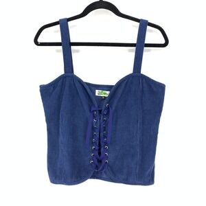 Tyler McGillivary Shirt Women's Size 6 Lace Up Corset Style Top Blue Corduroy